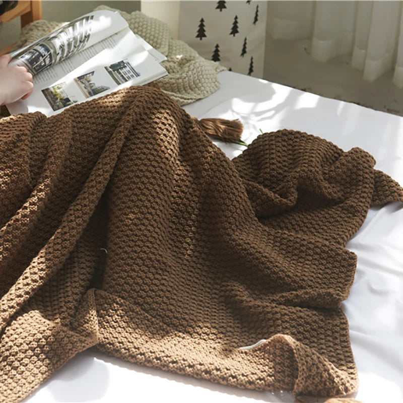 Thread Blanket with Tassel Solid Beige Grey Coffee Throw Blanket for Bed Sofa Home Textile Fashion Cape Knitted Blanket
