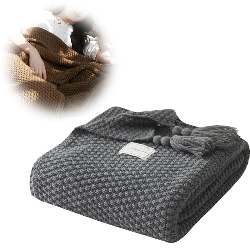 Thread Blanket with Tassel Solid Beige Grey Coffee Throw Blanket for Bed Sofa Home Textile Fashion Cape Knitted Blanket