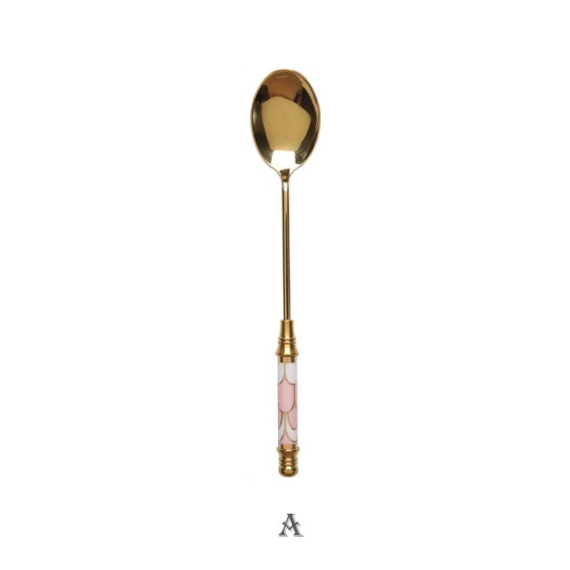 Stainless Steel Dessert Spoon Ceramic Long Handle Icecream Spoon Teaspoon Gold Coffee Cake Fruit Milk Spoon Kitchen Tableware
