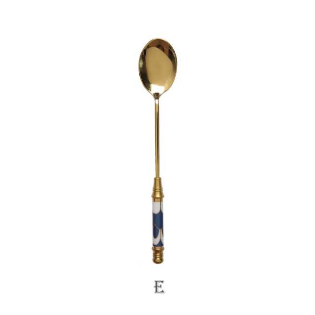 Stainless Steel Dessert Spoon Ceramic Long Handle Icecream Spoon Teaspoon Gold Coffee Cake Fruit Milk Spoon Kitchen Tableware